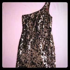 Black & silver sequin one shoulder dress
